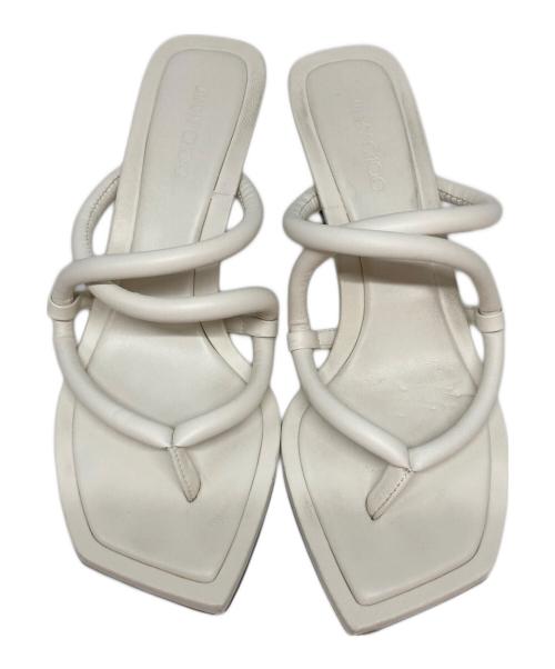 JIMMY CHOO（ジミーチュウ）JIMMY CHOO (ジミーチュウ) レザースクエアトゥーサンダル ホワイト サイズ:37 2/1の古着・服飾アイテム