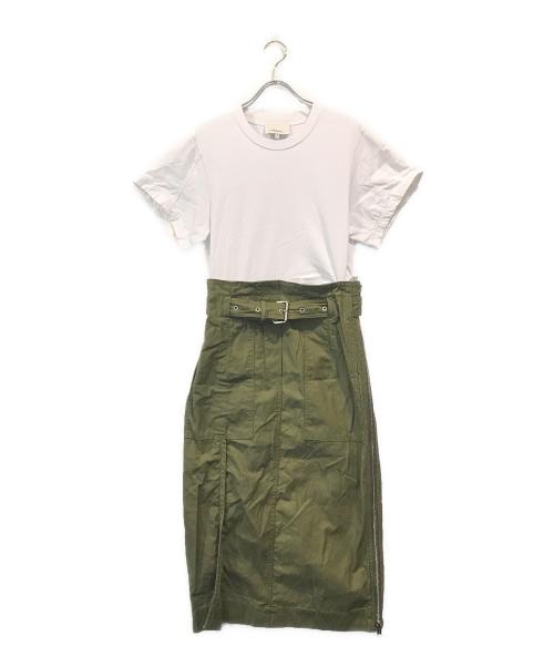 3.1 phillip lim（スリーワンフィリップリム）3.1 phillip lim (スリーワンフィリップリム) ドッキングワンピース カーキ×ホワイト サイズ:SIZE 0の古着・服飾アイテム