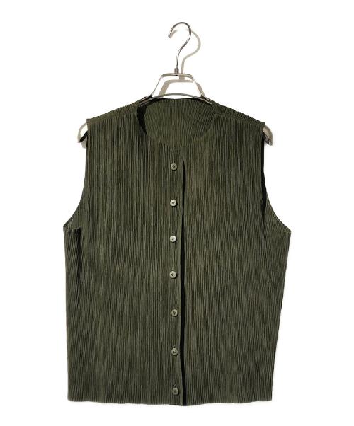 ISSEY MIYAKE WHITE LABEL（イッセイミヤケホワイトレーベル）ISSEY MIYAKE WHITE LABEL (イッセイミヤケホワイトレーベル) プリーツベスト グリーン サイズ:3の古着・服飾アイテム