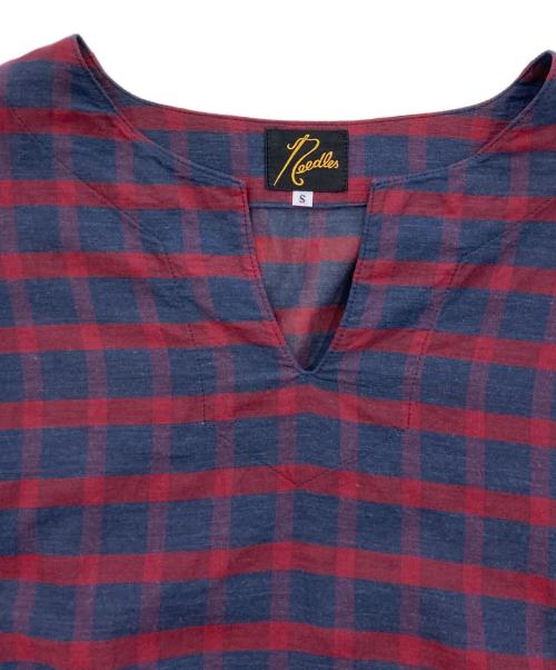 Needles（ニードルズ）Needles (ニードルズ) キーネックチェックカットソー ネイビー×レッド サイズ:Sの古着・服飾アイテム