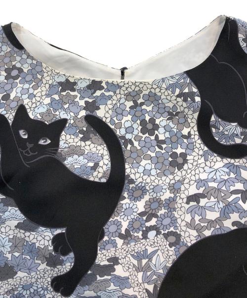 ふりふ（フリフ）ふりふ (フリフ) 花猫柄ノースリーブワンピース インディゴ サイズ:-の古着・服飾アイテム