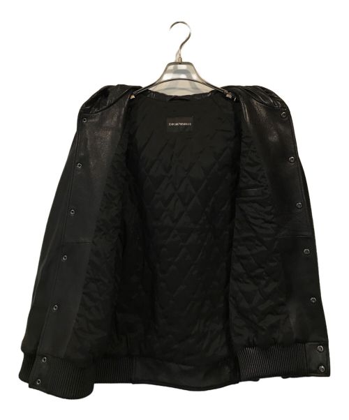EMPORIO ARMANI（エンポリオ アルマーニ）EMPORIO ARMANI (エンポリオアルマーニ) ラムレザーフーディーブルゾン ブラック サイズ:01の古着・服飾アイテム