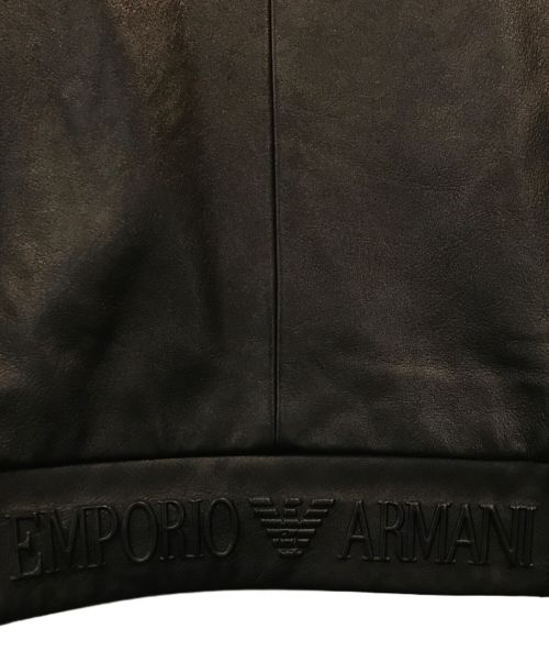 EMPORIO ARMANI（エンポリオ アルマーニ）EMPORIO ARMANI (エンポリオアルマーニ) ラムレザーフーディーブルゾン ブラック サイズ:01の古着・服飾アイテム