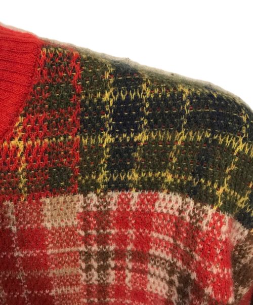 PALACE（パレス）PALACE (パレス) BEAMS PLUS (ビームスプラス) CREW KNIT PATCHWORK JACQUARD レッド サイズ:Mの古着・服飾アイテム