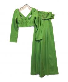 HIROSAI（ヒロサイ）の古着「スクエアネックショート丈ビスチェ＆ハイウエストワイドパンツ」｜グリーン