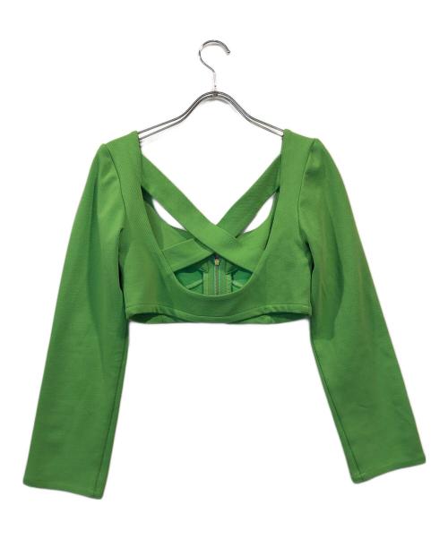 HIROSAI（ヒロサイ）HIROSAI (ヒロサイ) スクエアネックショート丈ビスチェ＆ハイウエストワイドパンツ グリーン サイズ:Sの古着・服飾アイテム