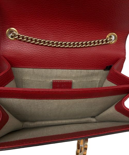 GUCCI（グッチ）GUCCI (グッチ) インターロッキングG レザー チェーンショルダーバッグ レッドの古着・服飾アイテム