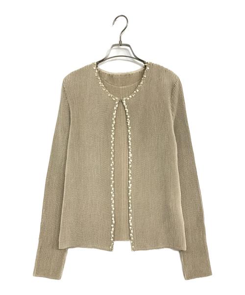 SPECCHIO（スペッチオ）SPECCHIO (スペッチオ) プリーツビジューカーディガン ベージュ サイズ:40の古着・服飾アイテム