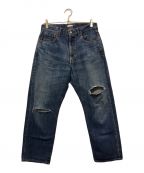 awasaアワサ）の古着「5ポケットダメージデニムパンツ」｜インディゴ