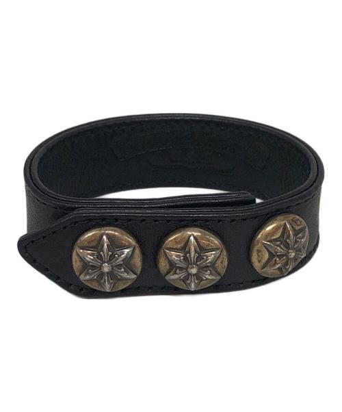 CHROME HEARTS（クロムハーツ）CHROME HEARTS (クロムハーツ) スターボールレザーブレスレット ブラックの古着・服飾アイテム