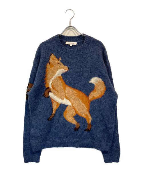 maison kitsune（メゾンキツネ）MAISON KITSUNE (メゾンキツネ) FOX INTARSIA COMFORT JUMPER ブルー サイズ:Mの古着・服飾アイテム