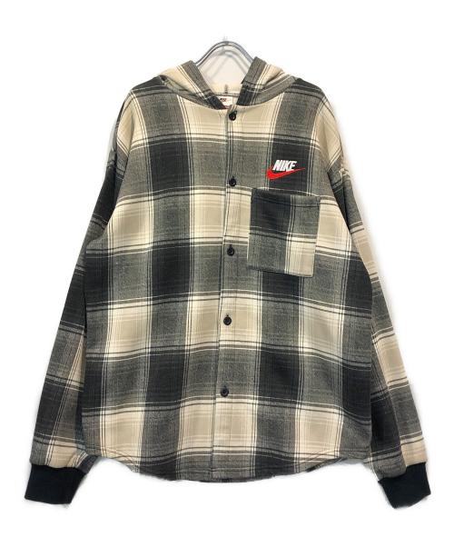 NIKE（ナイキ）NIKE (ナイキ) SUPREME (シュプリーム) PLAID HOODED SWEATSHIRT グレー×ベージュ サイズ:Mの古着・服飾アイテム