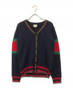 GUCCIグッチ）の古着「ケーブルニットカーディガン」｜ネイビー