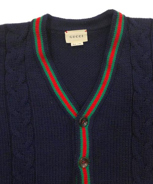 GUCCI（グッチ）GUCCI (グッチ) ケーブルニットカーディガン ネイビー サイズ:SIZE12の古着・服飾アイテム