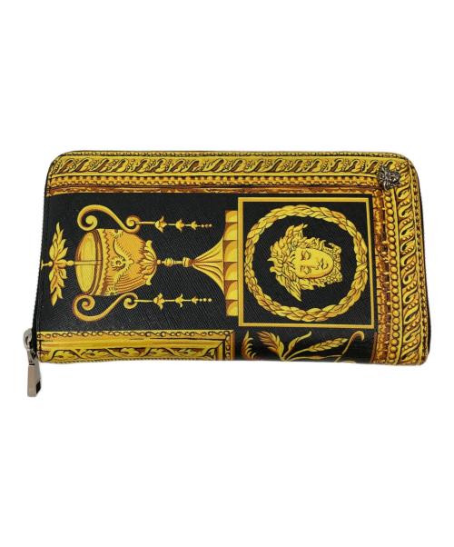 VERSACE（ヴェルサーチェ）VERSACE (ヴェルサーチェ) ラウンドジップウォレット ブラック×イエローの古着・服飾アイテム