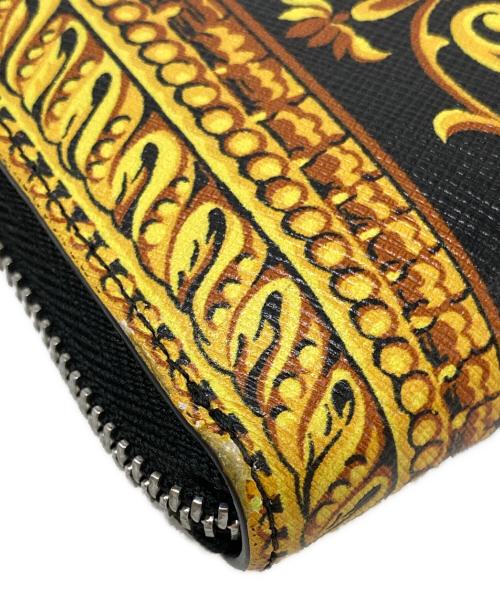 VERSACE（ヴェルサーチェ）VERSACE (ヴェルサーチェ) ラウンドジップウォレット ブラック×イエローの古着・服飾アイテム