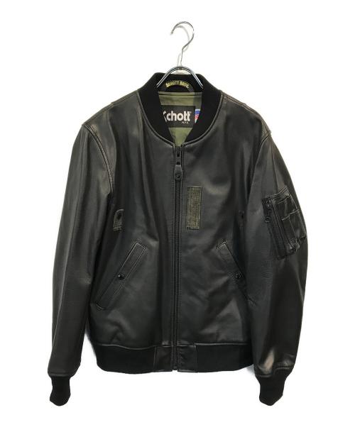 Schott（ショット）Schott (ショット) MA-1レザーブルゾン ブラック サイズ:Mの古着・服飾アイテム