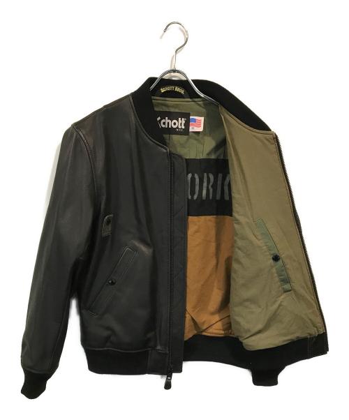 Schott（ショット）Schott (ショット) MA-1レザーブルゾン ブラック サイズ:Mの古着・服飾アイテム