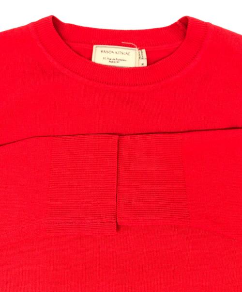 maison kitsune（メゾンキツネ）MAISON KITSUNE (メゾンキツネ) ワッペンニット レッド サイズ:Sの古着・服飾アイテム