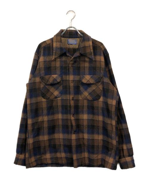 PENDLETON（ペンドルトン）PENDLETON (ペンドルトン) 70’sチェックウールシャツ ブラウン×ネイビー サイズ:Lの古着・服飾アイテム