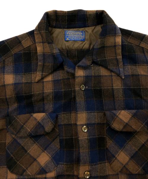 PENDLETON（ペンドルトン）PENDLETON (ペンドルトン) 70’sチェックウールシャツ ブラウン×ネイビー サイズ:Lの古着・服飾アイテム