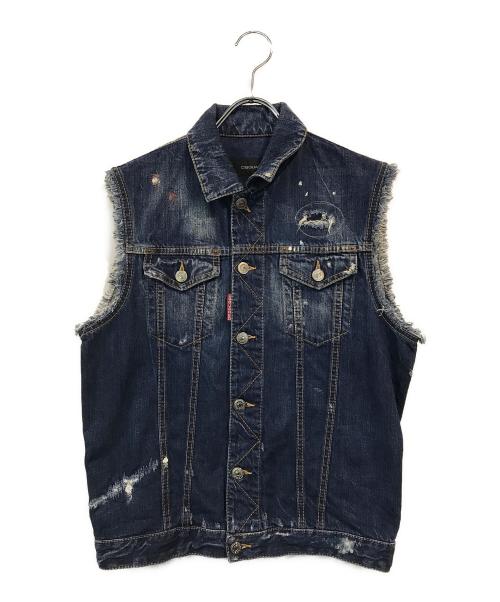 DSQUARED2（ディースクエアード）DSQUARED2 (ディースクエアード) カットオフデニムベスト インディゴ サイズ:44の古着・服飾アイテム