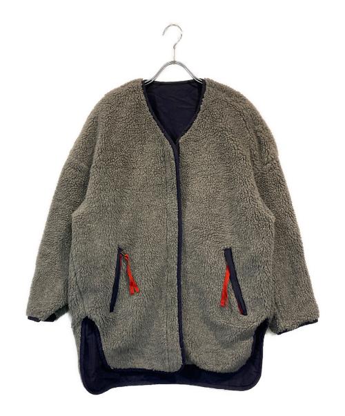 nagonstans（ナゴンスタンス）nagonstans (ナゴンスタンス) ノーカラー ボア リバーシブルジャケット グレー×ネイビー サイズ:SIZE 38の古着・服飾アイテム