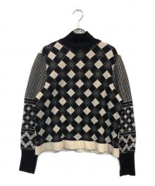 Mame Kurogouchi（マメクロゴウチ）の古着「Multi-Grid Roll Neck Knit Top」｜ホワイト×ブラック