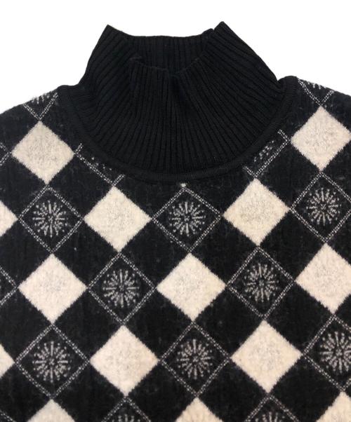 Mame Kurogouchi（マメクロゴウチ）Mame Kurogouchi (マメクロゴウチ) Multi-Grid Roll Neck Knit Top ホワイト×ブラック サイズ:SIZE 2の古着・服飾アイテム