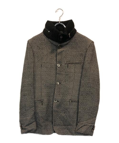 EMPORIO ARMANI（エンポリオアルマーニ）EMPORIO ARMANI (エンポリオアルマーニ) スタンドカラーヘリンボーンジャケット ブラック サイズ:SIZE 44の古着・服飾アイテム