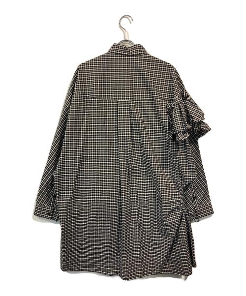 ENFOLD（エンフォルド）ENFOLD (エンフォルド) アシンメトリー フリル ロングシャツ ブラック×ホワイト サイズ:38の古着・服飾アイテム