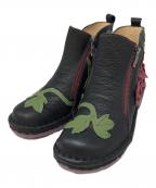 estacionエスタシオ）の古着「ぶどうモチーフ本革ショートブーツ」｜ブラック