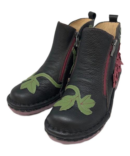 estacion（エスタシオ）estacion (エスタシオ) ぶどうモチーフ本革ショートブーツ ブラック サイズ:Lの古着・服飾アイテム