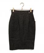 CHANELシャネル）の古着「ウエストココマークツイードスカート」｜ブラック