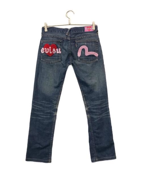 EVISU DONNA（エヴィスドンナ）EVISU DONNA (エヴィスドンナ) パイルロゴカモメデニムパンツ インディゴ サイズ:ウエスト70cmの古着・服飾アイテム