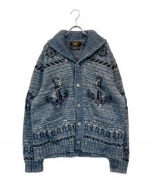 RRL（ダブルアールエル）の古着「ハンドニットインディゴ コットンブレンド カーディガン」｜スカイブルー×ネイビー