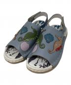 estacionエスタシオ）の古着「タツノオトシゴモチーフ本革スリッポン」｜ライトブルー