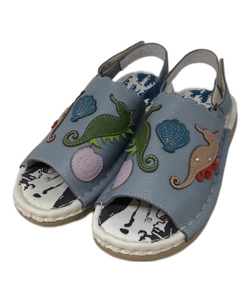 estacion（エスタシオ）estacion (エスタシオ) タツノオトシゴモチーフ本革スリッポン ライトブルー サイズ:Mの古着・服飾アイテム