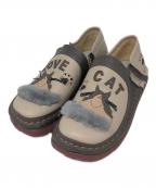 estacionエスタシオ）の古着「ネコちゃんモチーフ本革スリッポンシューズ」｜グレー