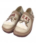 estacionエスタシオ）の古着「ネコちゃんモチーフ本革スリッポンシューズ」｜ベージュ