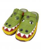 estacionエスタシオ）の古着「ワニモチーフ2way本革サボシューズ」｜グリーン