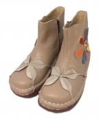 estacionエスタシオ）の古着「カラフルフラワー本革ショートブーツ」｜ベージュ