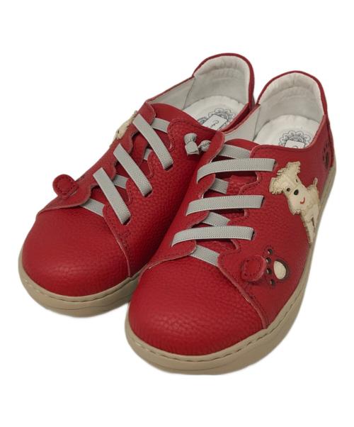 estacion（エスタシオ）estacion (エスタシオ) ワンちゃんモチーフ本革カジュアルシューズ レッド サイズ:Lの古着・服飾アイテム