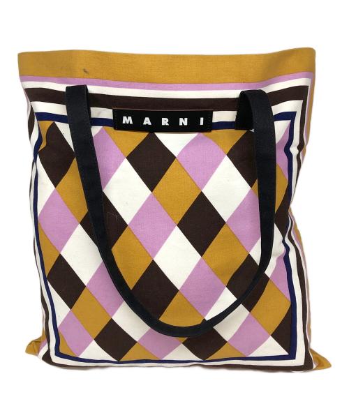 MARNI（マルニ）MARNI (マルニ) フラワーカフェバンダナトート ブラウン×ピンクの古着・服飾アイテム