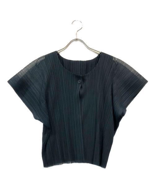 PLEATS PLEASE（プリーツプリーズ）PLEATS PLEASE (プリーツプリーズ) ノースリーブビッグカラープリーツブラウス ネイビー サイズ:3の古着・服飾アイテム