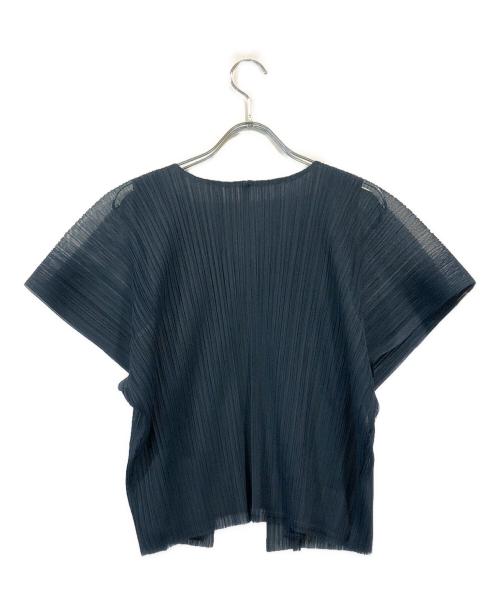 PLEATS PLEASE（プリーツプリーズ）PLEATS PLEASE (プリーツプリーズ) ノースリーブビッグカラープリーツブラウス ネイビー サイズ:3の古着・服飾アイテム