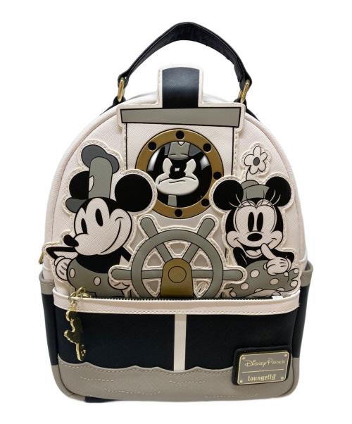 DISNEY（ディズニー）DISNEY (ディズニー) Lounge Fly (ラウンジフライ) ミッキーアンドミニーバックパック ブラック×ホワイトの古着・服飾アイテム