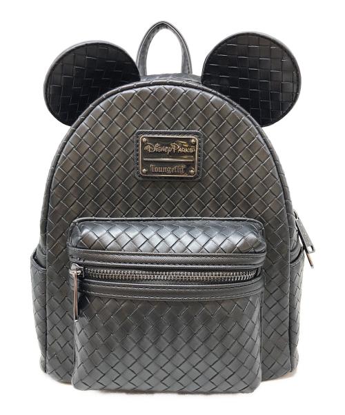 DISNEY（ディズニー）DISNEY (ディズニー) Lounge Fly (ラウンジフライ) 編み込みフェイクレザーバックパック ブラックの古着・服飾アイテム