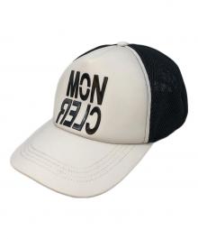MONCLER GRENOBLE（モンクレール グルノーブル）の古着「ラバーロゴ2トーンキャップ」｜ブラック×ホワイト