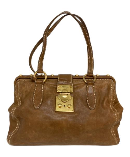 MIU MIU（ミュウミュウ）MIU MIU (ミュウミュウ) ガマ口ミニボストンバッグ ブラウンの古着・服飾アイテム